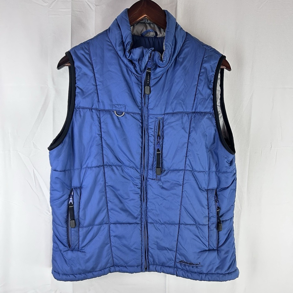 Eddie Bauer Puffer Vest Women Medium Blue Ebtek Primaloft Outdoors Winter Casual